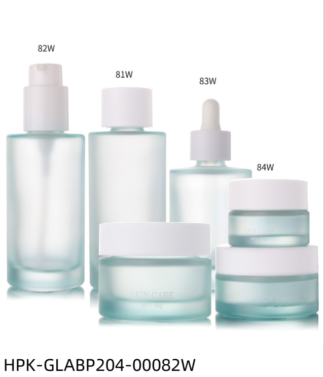 Frosted Green Glass Lotion Bottle & Cream Jar & Pipette Dropper Bottle